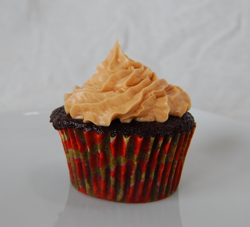 peanut butter frosting on chocolate cupcake